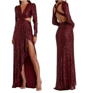 Ieena for Mac Duggal 26739 Wine Sequin Criss Cross Gown Sz 2 NWT